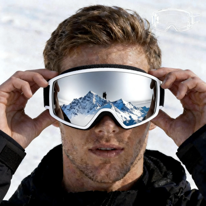 OTG Ski Goggles, Interchangeable Lens, Anti-Fog Polycarbonate Cylindrical Lens | Silver