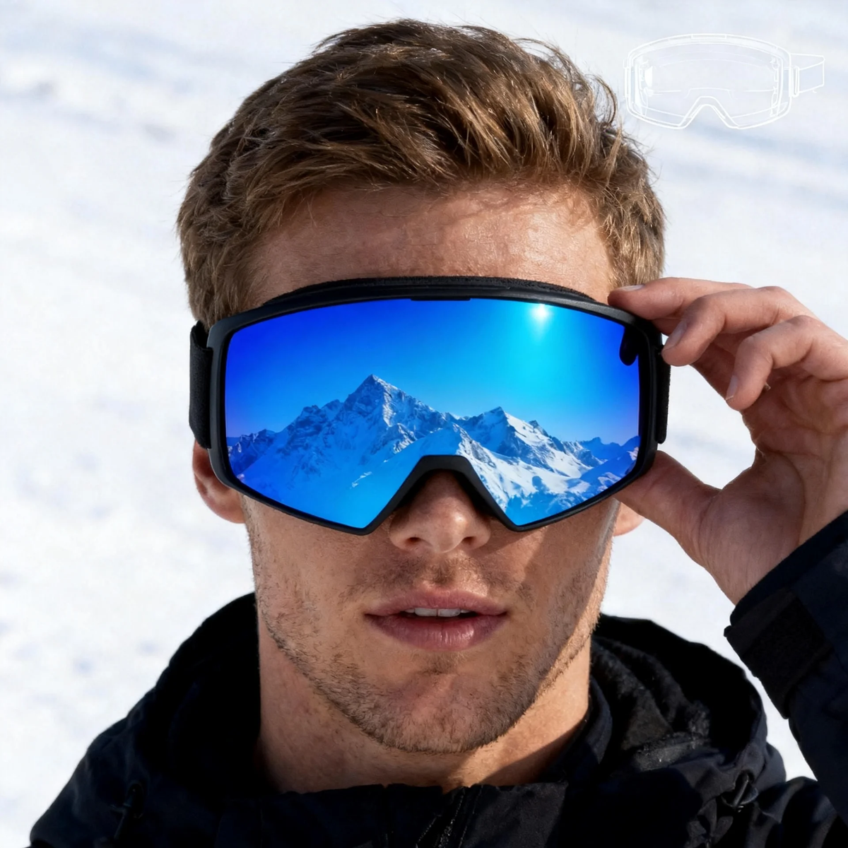 OTG Ski Goggles, Interchangeable Lens, Anti-Fog Polycarbonate Cylindrical Lens | Ice Blue